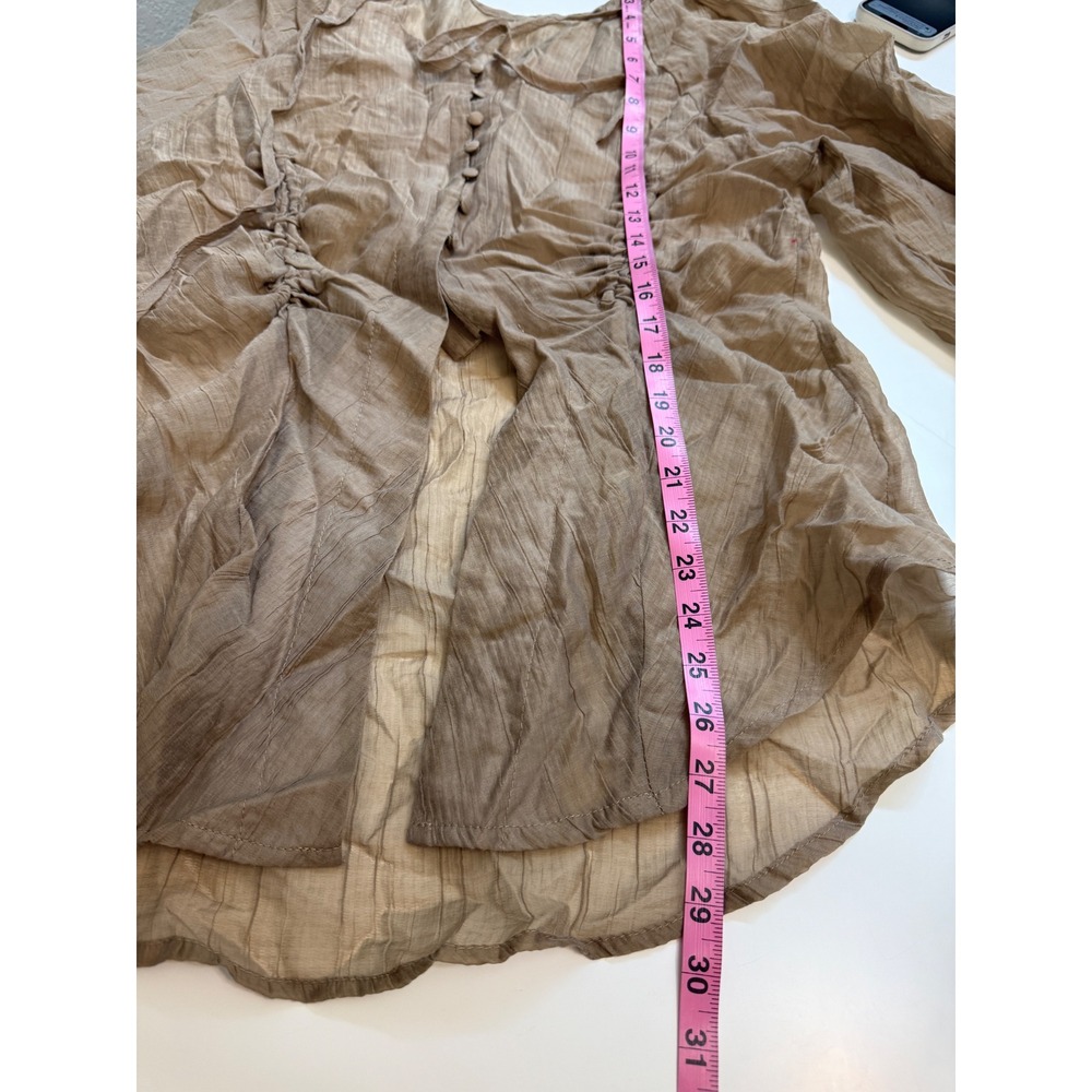 Tan Ruched Button Front Top and Shorts Two Piece Set Textured Co-ord - Picture 6 of 8